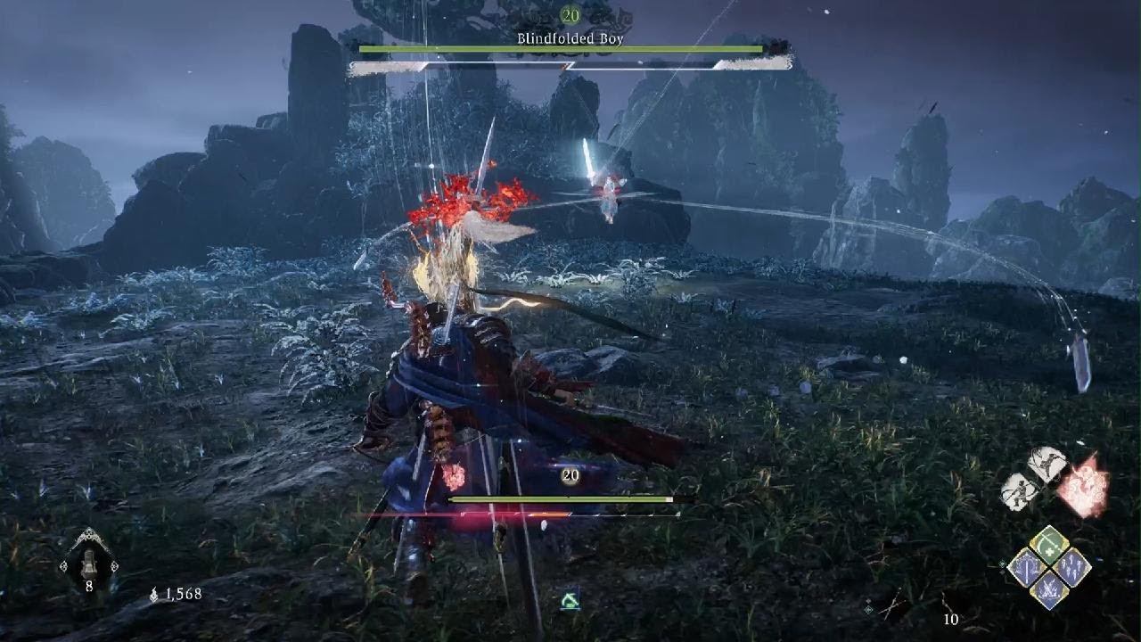 Blindfolded boy boss fight perfect deflection