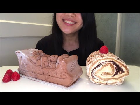 [MUKBANG] CHOCOLATE ICE CREAM CAKE ~ HAZELNUT PRALINE ~ CAPPUCCINO ROLL | XMAS