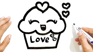 كيف ترسم كب كيك كيوت خطوة بخطوة / رسم سهل / تعليم الرسم للمبتدئين || Cute Cupcake Drawing