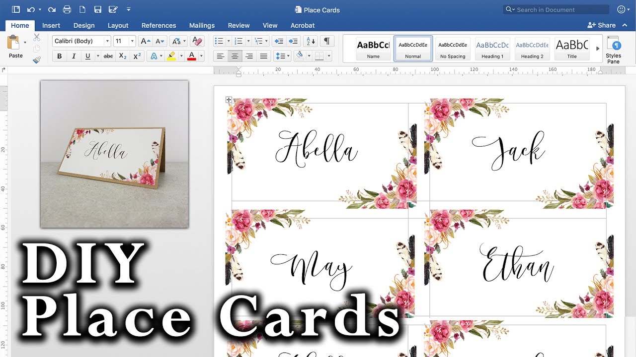 How to make place cards in Microsoft Word  DIY table cards with Within Free Template For Place Cards 6 Per Sheet