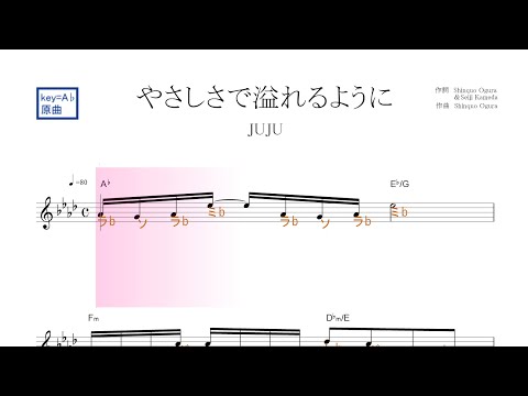 やさしさで溢れるように(JUJU)原曲key=A♭固定ド読み／ドレミで歌う楽譜【コード付き】