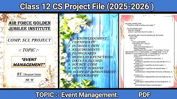 Class 12 Computer Science Project File 2025 | Event Management System 🔥 | #ComputerScience #ip #pdf