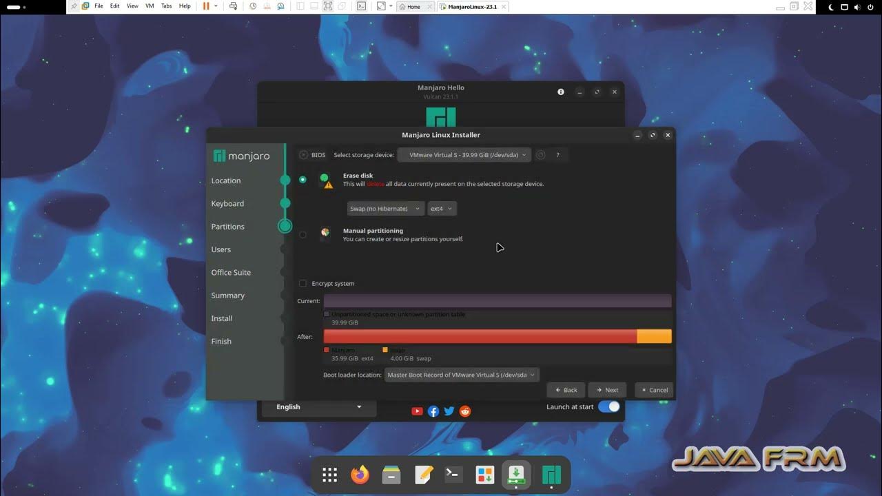 Manjaro linux 23 installation on vmware workstation 17 5 with vmware