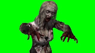 Scary lady zombie walk full HD green screen royalty free