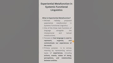 Experiential Metafunction in Systemic Functional Linguistics
