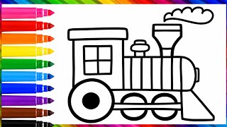 Draw and Color a Cute Train 🚂 | Easy Train Coloring Page for Kids
