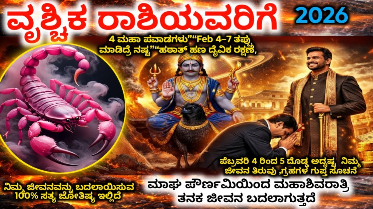 ವೃಶ್ಚಿಕ ರಾಶಿ : ಫೆಬ್ರವರಿ 4 - 7 ಮಹಾ ಪವಾಡಗಳು| ಹಣ,ಭಾಗ್ಯ,ರಕ್ಷಣೆ | ತಪ್ಪು ಮಾಡಿದ್ರೆ ಅದೃಷ್ಟ ಕೈಜಾರಿ ಹೋಗುತ್ತೆ