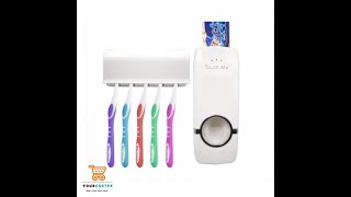 Bathroom Accessories Set Toothbrush Holder Automatic Toothpaste Dispenser Holder Wall Mounted