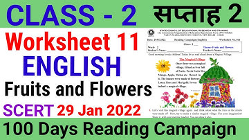 Class 2 English Worksheet 11 Week 2 (29/1/22) Fruits and Flowers | 100 Days Reading Campaign SCERT