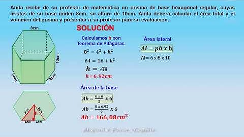 AREA LATERAL, TOTAL Y VOLUMEN DE UN PRISMA HEXAGONAL