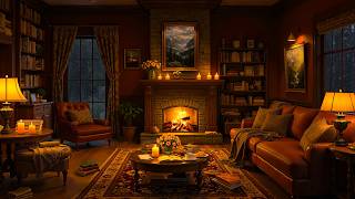 Cozy Cabin Ambience 🔥 Jazz Relaxing Music with Crackling Fireplace &amp; Rain Sounds for Sleep, Study