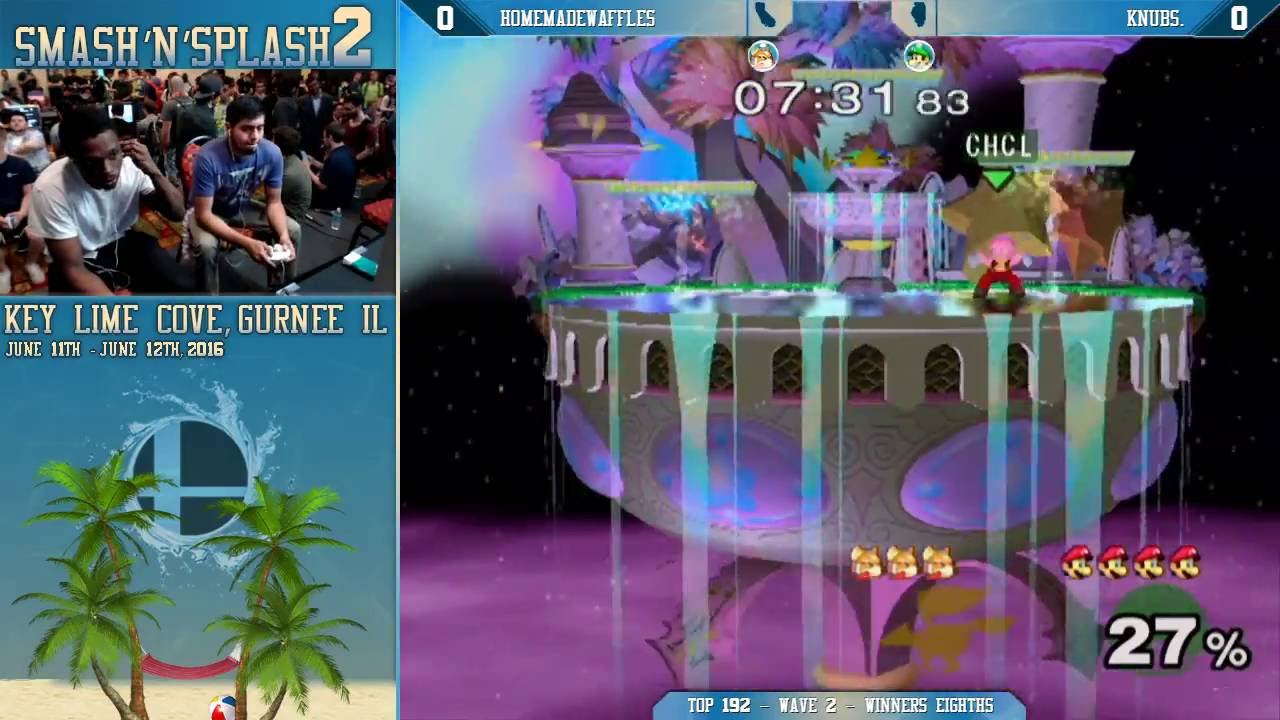Smash'N'Splash 2 HomeMadeWaffles (Fox) vs. Knubs. (Luigi) SSBM