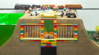 Lego Dam Breach Experiment - NEW LEGO Underground Prison - Lego City Police Prison Under High Train