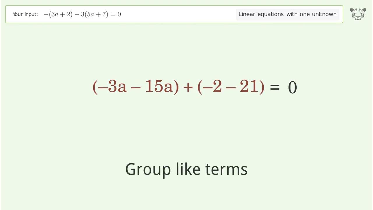 Solve -(3a+2)-3(5a+7)=0: Linear Equation Video Solution | Tiger Algebra ...