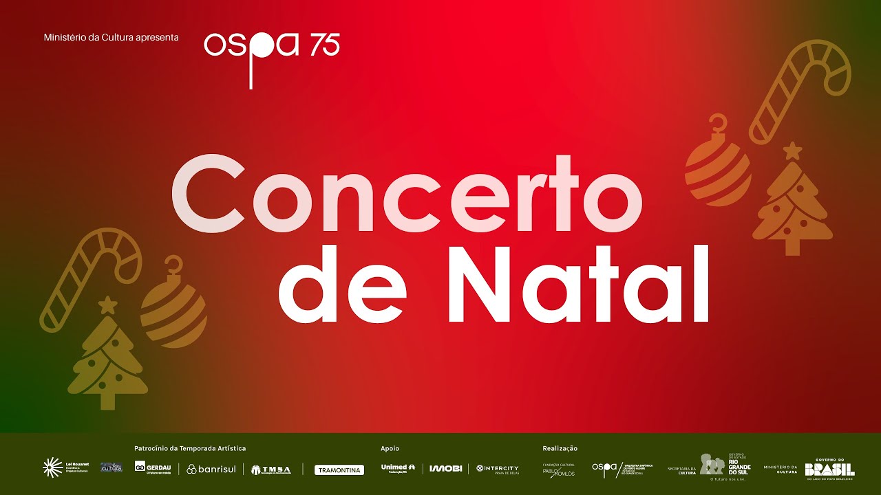 A OSPA finaliza sua temporada 2025 com o grande &ldquo;Concerto de Natal&rdquo; no dia 19 de dezembro, &agrave;s 20h, na Sala Sinf&ocirc;nica da Casa da OSPA. A apresenta&ccedil;&atilde;o traz ao palco a soprano Mar&iacute;lia Vargas, o cantor Beto Vianna e a solista do Coro Jovem da Escola da OSPA Cec&iacute;lia Teles Concei&ccedil;&atilde;o, que fazem seus solos acompanhados pelo Coro Sinf&ocirc;nico da OSPA, pela OSPA Jovem, pelo Coro Infantojuvenil e pelo Coro Jovem da Escola da OSPA, al&eacute;m da orquestra profissional. O repert&oacute;rio tem&aacute;tico promete encantar adultos e crian&ccedil;as com uma mistura de m&uacute;sicas tradicionais para a data, como &ldquo;&Oacute; Noite Santa&rdquo;, de Adolphe Adam, e o medley &ldquo;Can&ccedil;&otilde;es de Natal de todo o Mundo&rdquo;, de Alfred H&uuml;lsberg, junto a composi&ccedil;&otilde;es de grandes nomes da m&uacute;sica de concerto, como Mozart e Rossini, e temas populares como &ldquo;A Paz&rdquo;, adapta&ccedil;&atilde;o de Nando (do grupo Roupa Nova) para &ldquo;Heal The World&rdquo;, de Michael Jackson.

Saiba mais sobre o espet&aacute;culo: 
https://ospa.rs.gov.br/ospa-inicia-venda-de-ingressos-para-o-concerto-de-natal-19-12 

Confira a programa&ccedil;&atilde;o da Temporada OSPA 75 em ospa.rs.gov.br/agenda 

Programa:

Gioachino Rossini | Abertura &ldquo;Il Viaggio a Reims&rdquo;

Wolfgang Amadeus Mozart | Exsultate jubilate, K.165 (158a)

Mykola Leontovych | Carol of the Bells
Arranjo: Gilberto Salvagni

Mathew Evancho | To Believe
Arranjo: Davi Coelho

Otto Nicolai | Abertura de Natal sobre Von Himmel hoch

Adolphe Adam | O Holy Night (&Oacute; Noite Santa)
Arranjo: Roberto Tibiri&ccedil;&aacute;

Glen Ballard e Alan Silvestri | Su&iacute;te de Concerto do filme &ldquo;O Expresso Polar&rdquo;
Arranjo: Jerry Brubaker

Leroy Anderson | Sleigh Ride

Alfred H&uuml;lsberg | Can&ccedil;&otilde;es de Natal de todo o Mundo

Michael Jackson e Nando | A Paz
Arranjo: Dhouglas Umabel

Apresenta&ccedil;&atilde;o: Orquestra Sinf&ocirc;nica de Porto Alegre
Solistas: Mar&iacute;lia Vargas (soprano), Beto Vianna (canto) e Cec&iacute;lia Teles Concei&ccedil;&atilde;o (soprano)
Participa&ccedil;&otilde;es especiais: Coro Sinf&ocirc;nico da OSPA, OSPA Jovem, Coro Infantojuvenil e Coro Jovem da Escola da OSPA
Regente e Diretor Art&iacute;stico: Manfredo Schmiedt