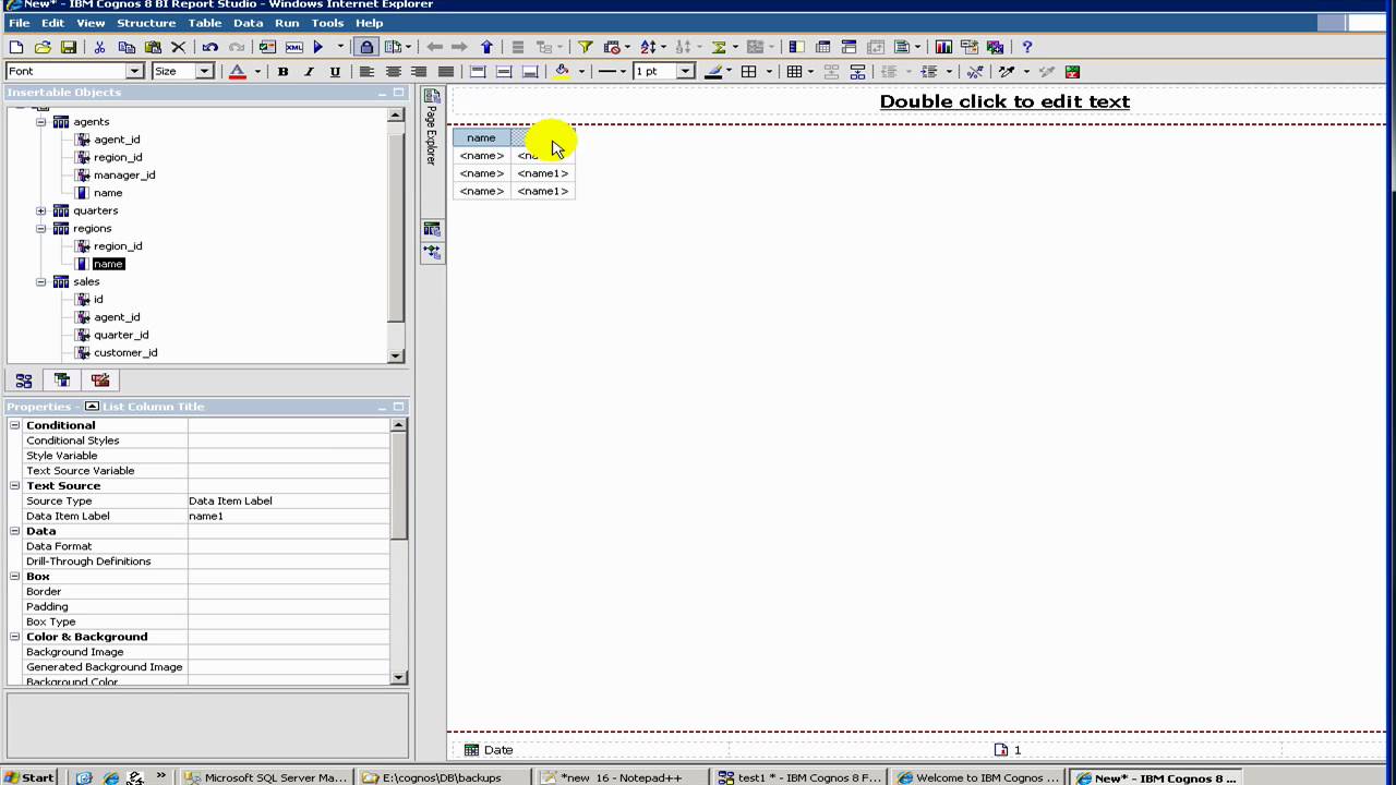 Cognos Tutorial - 5 Report Studio - How to Create a Report - YouTube