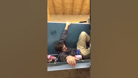 Dpdt  guy falls from ceiling onto table and breaks it