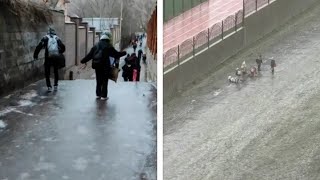 Настоящий каток на улицах Ростова-на-Дону. Сотни жителей попали в травмпункт из-за ледяного дождя