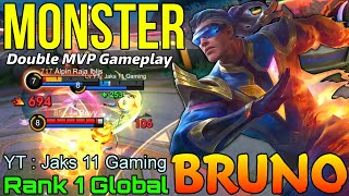 4,500+ Matches Bruno Double MVP Gameplay  Top 1 Global Bruno by YT : Jaks Gaming  Mobile Legends