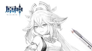 如何畫八重神子 原神 八重神子 How to draw Yae Miko Genshin Impact drawing tutorial 動漫 遊戲 畫畫 教學