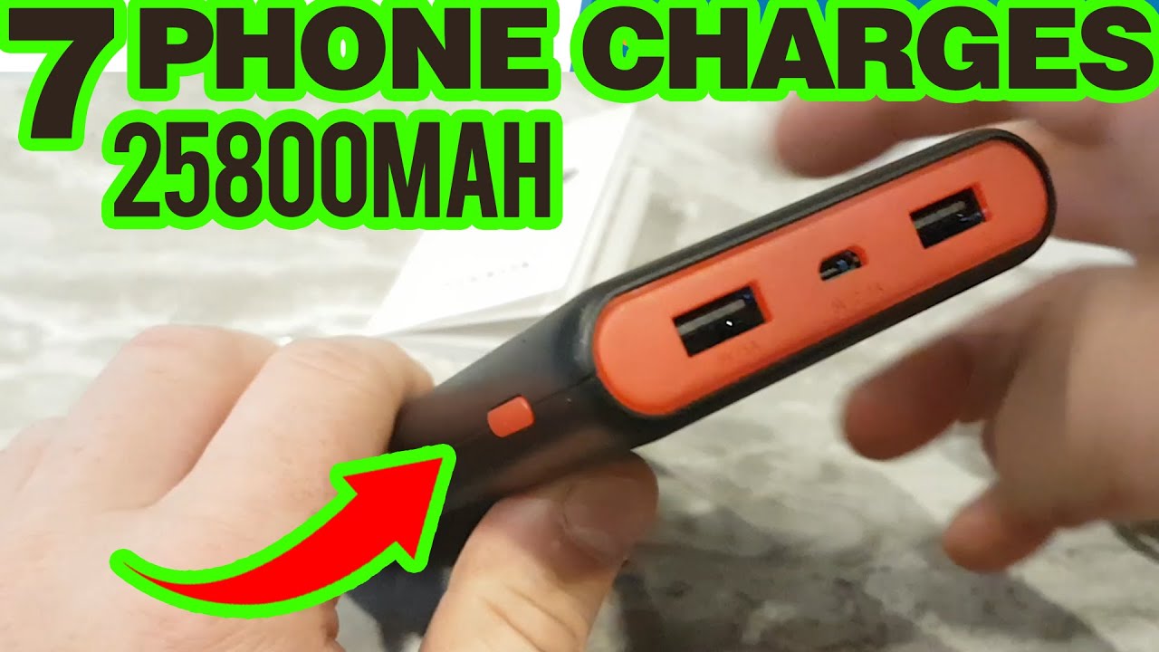 CHARGE YOUR PHONE 7 TIMES!! QTShine 25800 MaH Powerbank Portable Charger Review - 2 USB Inputs.