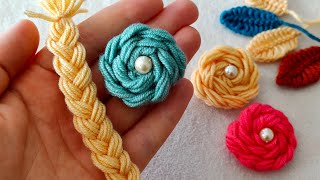 Super Easy Woolen Flower Making for Beginners- Wool Thread Design- Hand Embroidery Amazing Trick
