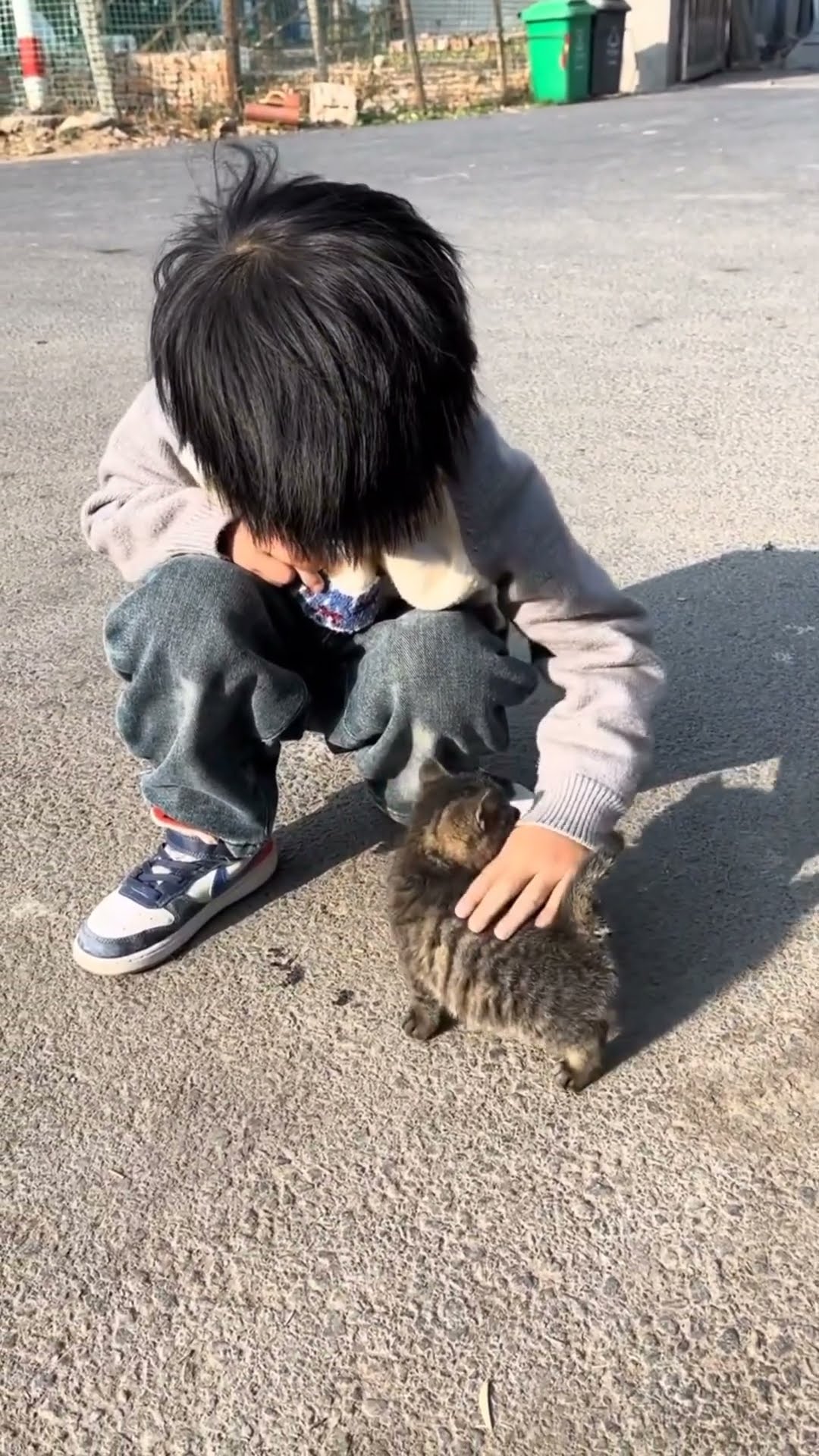 A mother cat holds her kitten as if holding her entire world ???