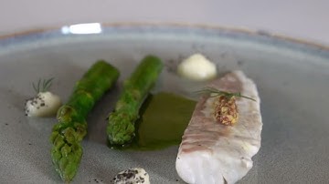 Seabass Fillet with Asparagus, Celery Root & Apple Purée