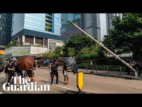 Anti-surveillance protesters tear down 'smart' lamp-post in Hong Kong 