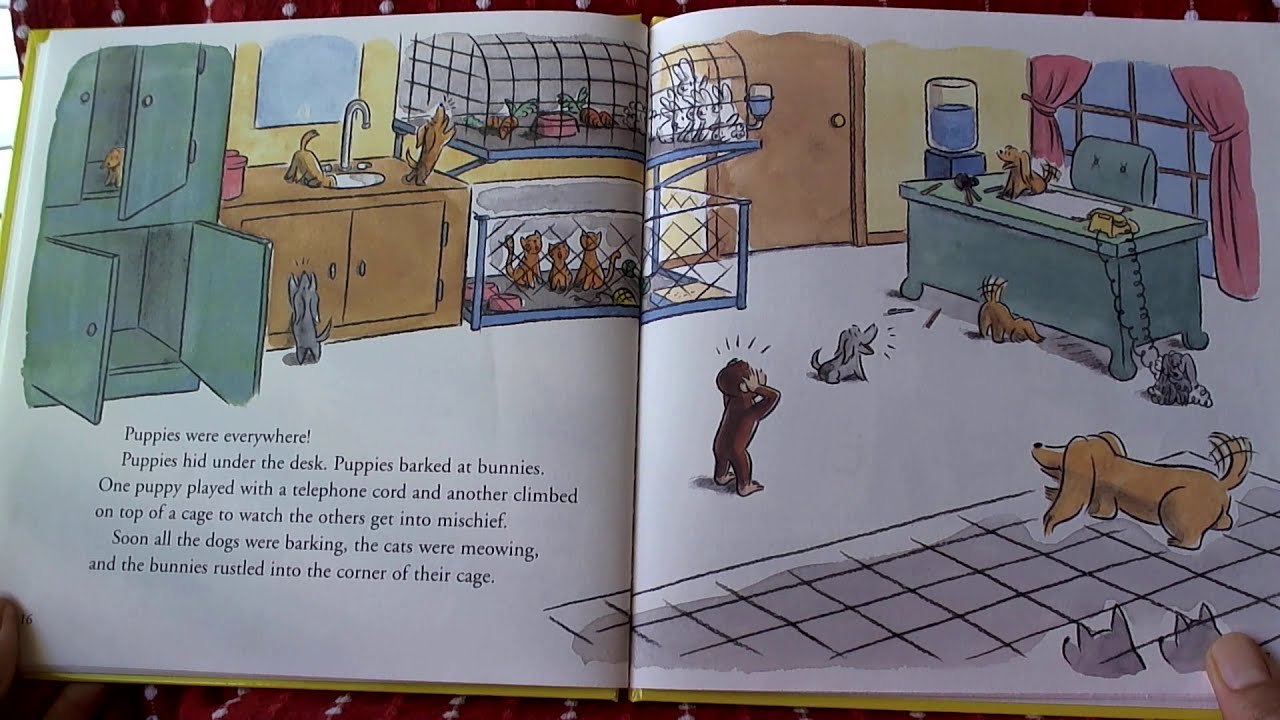 Curious George and the Puppies. Children's Read Along Book for Beginner Readers Video for Kids