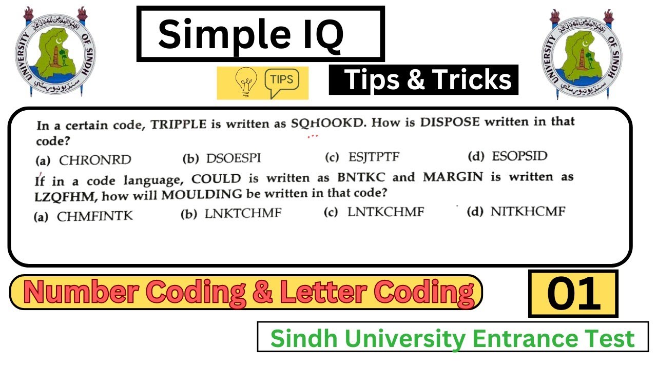 Iqs Coding Simple iq for entrance of sindh university | number coding and letter ...