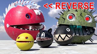 Reverse: Robot Pacman VS Spiky Monster Cat & Cartoon in Crazy Maze