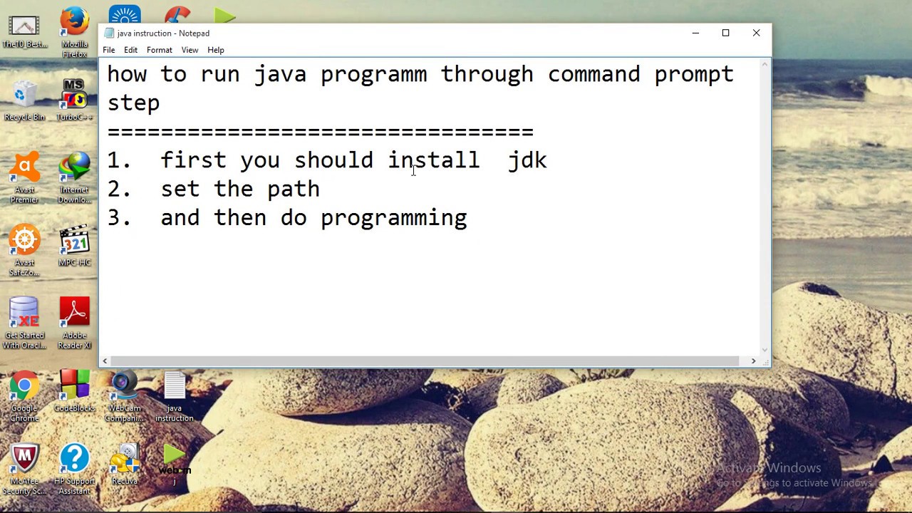 run the java programm through commad prompt ,and how to install the jdk ...