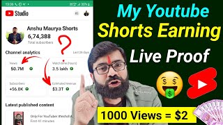My Youtube Shorts Earnings Youtube Shorts 1000 Views Money In Indiayoutube Shorts Earnings Proof
