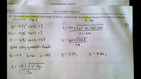 MPM2D1 - 6.5A - Solve Problems Involving Quadratic Equations