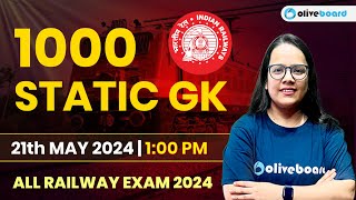 All RAILWAY EXAM 2024 | 1000 STATIC G.K | Class- 13 | Static Gk By Shefali Ma'am |Railway Class 2024
