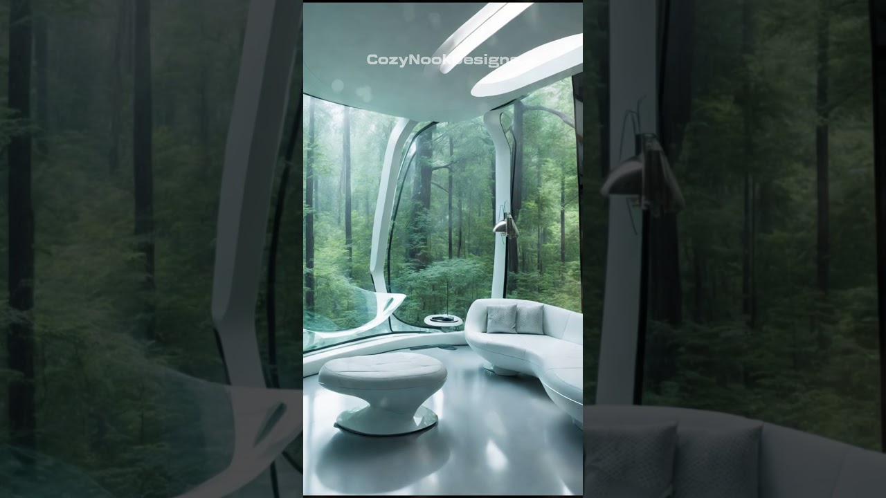 Step into the Future: Futuristic Interior Design with Stunning Forest Views!