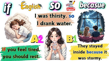 📚 Learn English Conjunctions: Because, If & So | Easy A2 Sentences 🎧