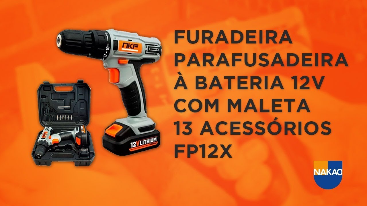 Furadeira Parafusadeira à Bateria 12V com Maleta e 13 Acessórios