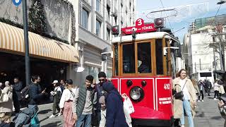 Red tram inside, Istiklal street, Istanbul, March 2023