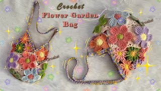 картинка: СУМКА КРЮЧКОМ 🌸 Цветочный сад 🌺 Как связать крючком сумку-бабушкин квадрат с цветком