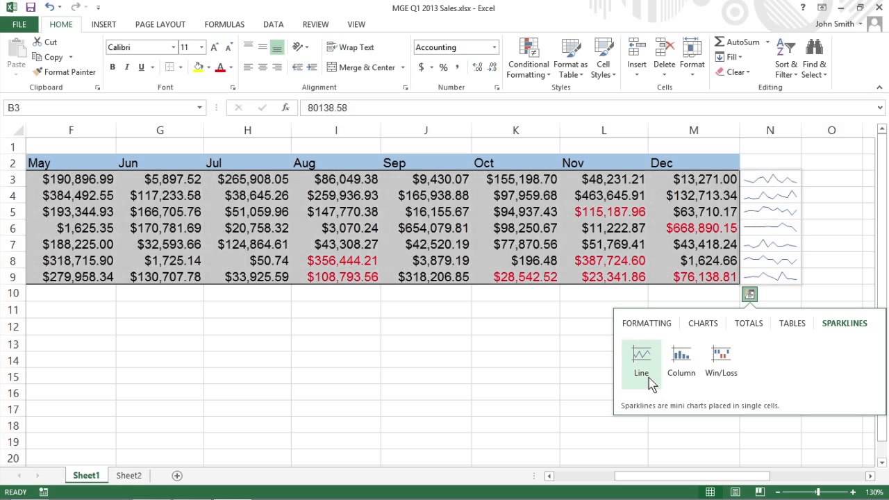 how to create sparklines in excel 2013 for dummies youtube chart time series