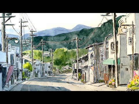 水彩画 石狩の港町 風景画 水彩画 石狩の港町 風景画 港町の風景