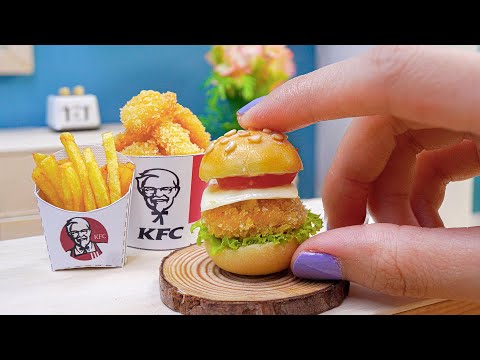 Миниатюрный бургер с курицей и картофелем фри KFC | ASMR Готовим мини-еду