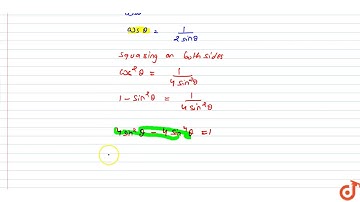 If `tantheta+cottheta=2` find `sintheta`