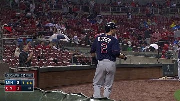 MIN@CIN: Plouffe plates Dozier on a fielder