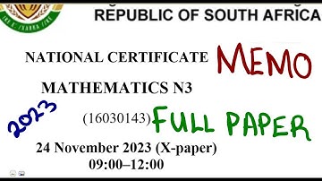 Mathematics N3 NOVEMBER 2023 MEMO FULL PAPER @mathszoneafricanmotives