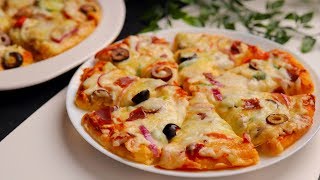 بيتزا الطاسه السريعه لن تفرقيها عن البيتزا الجاهزة في 10دقائق فقط بدون خميرة بدون فرن 🔝💯