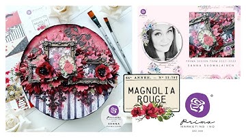 MAGNOLIA ROUGE - Mixed Media canvas  Tutorial by Sanna Suomalainen