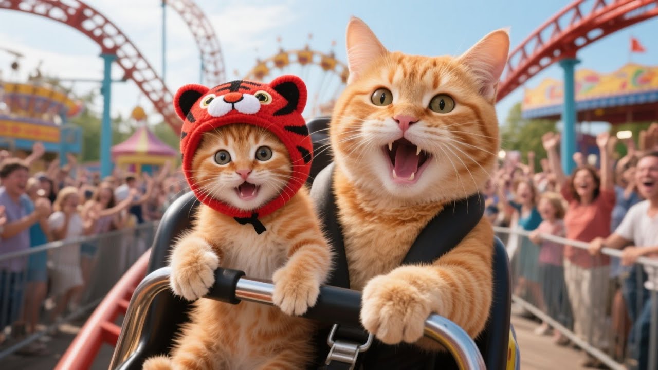Mama Cat Works at McDonald’s to Take Tiger - Hat Kitten to the Amusement Park!